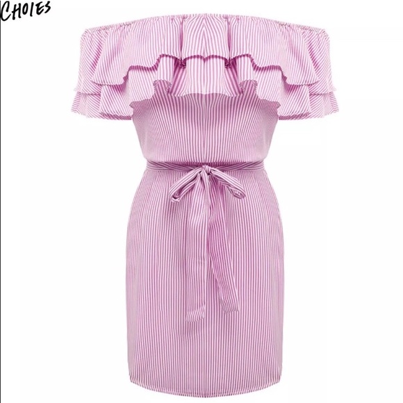 ❤️ 3/$20 Choies Pink White Off Shoulder Dress - Picture 2 of 6